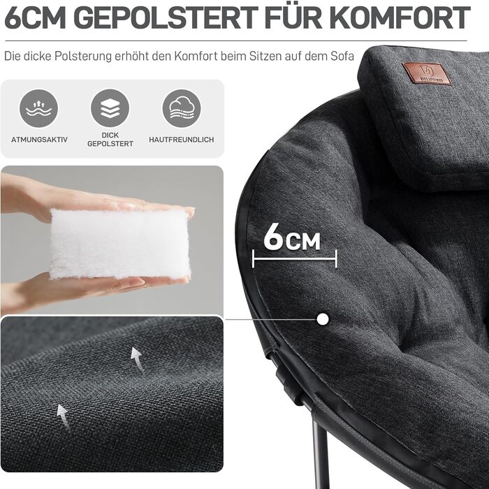 Крісло для кемпінгу EVER ADVANCED Luxus Moonchair XXL: велике, розкладне, чорне, до 150 кг, з подушкою