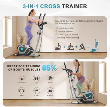 Еліптичний тренажер Crosstrainer 3-в-1 з LCD-монітором та регулюванням навантаження до 287 кг (Срібний)