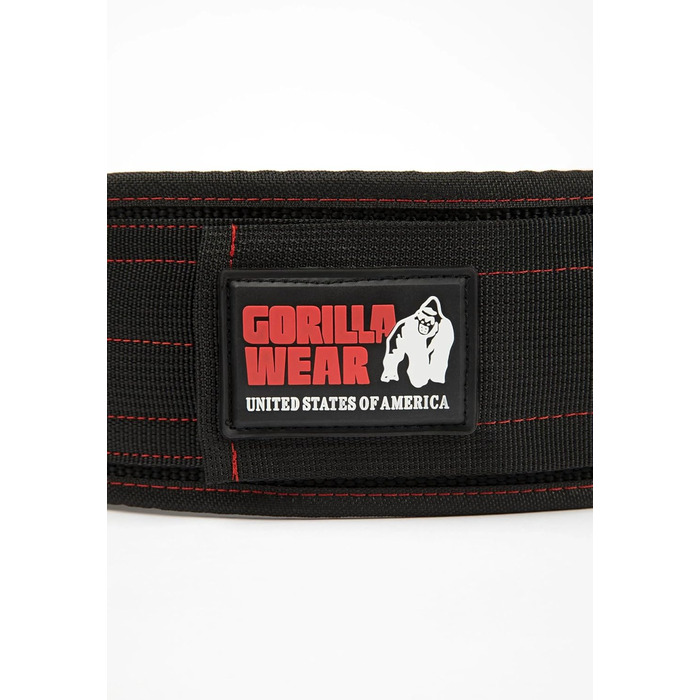Пояс для важкої атлетики Gorilla Wear 4 дюйми, нейлоновий, чорний/червоний, підтримка для бодібілдингу, тренувань у залі, стабілізація, з логотипом, розмір M-L