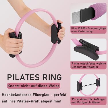 Pilates-кільце з набором для домашніх тренувань: Magic Circle 35 см, утяжелители для щиколоток та зап'ясть, гумові стрічки, для початківців, рожевий колір