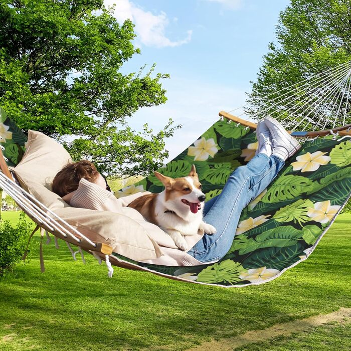 Гамак великий для 2 осіб на відкритий простір, 3м, з м'якою тканиною, складаний, з подушкою, сумка, до 204 кг, зелений