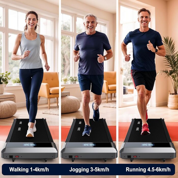 Бігова доріжка VOWVIT для дому 2-в-1, Walking Pad з LED-дисплеєм, дистанційним керуванням, 2.25HP, швидкість 1-6 км/год, гарантія 2 роки