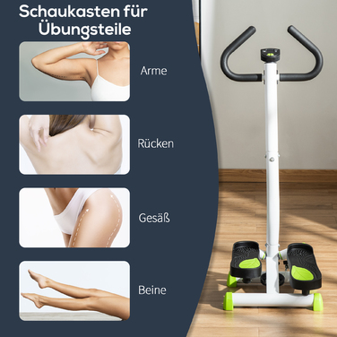 HOMCOM Stepper Fitness Swing Stepper з LCD екраном і ручкою, велотренажер для дому до 100 кг, сталь ABS, зелений, 55 x 44 x 108 см