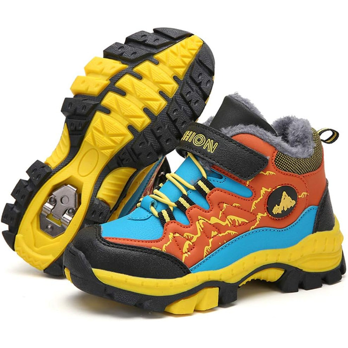 Зимові дитячі черевики для хлопчика: трекінгові, для хайкінгу, туристичні, водонепроникні, антиковзаючі, розмір 30-40 EU, зелені та помаранчеві