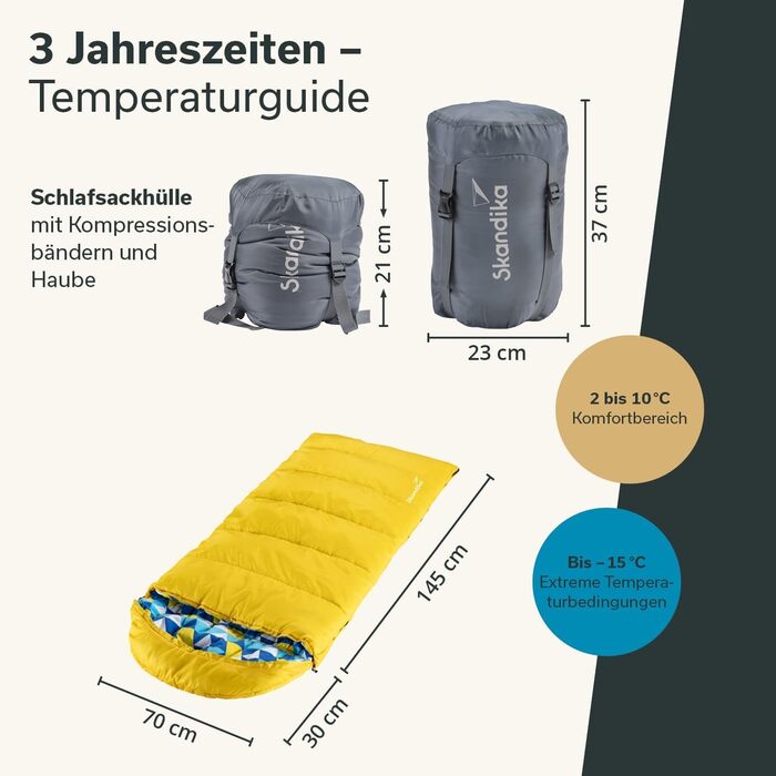 Спальний мішок для дітей Skandika Dundee Junior | Теплий, водонепроникний, 175 x 70 см, жовтий
