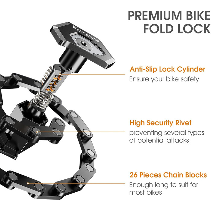 Замок для велосипеда ICOCOPRO Faltschloss, 85 см, висока безпека (чорний)