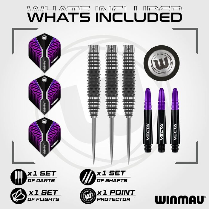 Дартс набір WINMAU Kairos 90% вольфрам, стальні наконечники, професійний, 3 типи, ваги 21г, 23г, 24г, 26г