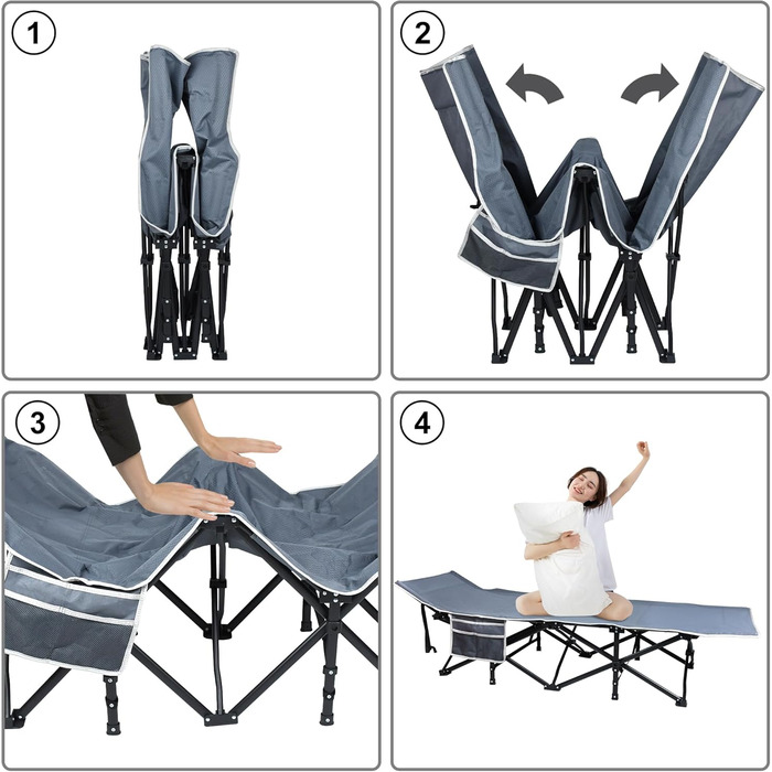 Розкладне ліжко для кемпінгу FIVMEN з сумкою для зберігання - 190x62x38 см, до 250 кг, для відпочинку на природі, в саду, у подорожах