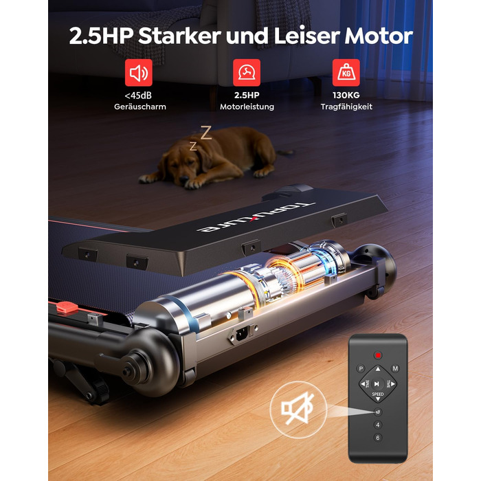 Електрична бігова доріжка для дому 12 км/год, 6 в 1, з регулюванням нахилу до 10%, 1080 мм, тримач для планшету, керування через додаток, тихий 2.5HP двигун, LED дисплей, чорний