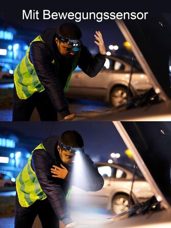 Налобний ліхтар UNBON LED акумуляторний, перезаряджається через USB-C, дуже яскравий, з регулюванням яскравості, 3 режими, сенсор, IPX4, вологостійкий, для туризму, риболовлі, 2 шт.