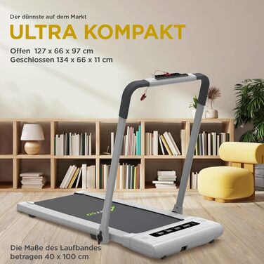 Електричний біговий тренажер ArtGo GIOTTO 2-в-1 з App KINOMAP/ZWIFT/BITGYM, Bluetooth, 6 програм, 1.5 PS (3 HP пік), легкий, компактний, білий/чорний