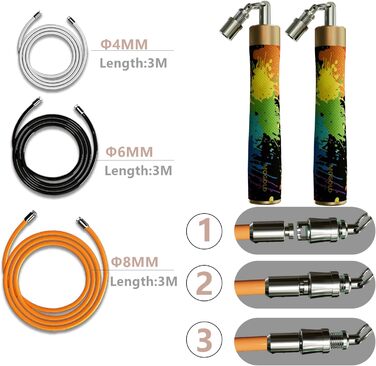 Скакалка для фітнесу Profi Gewichtsspringseil – регульована скакалка з 3 тросами (1/5LB, 1/4LB, 1/2LB), з ручками з шкіри та збільшенням ваги для спалювання жиру, для домашнього фітнесу, боксу T64 Graffiti