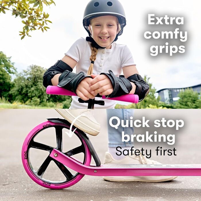 Самокат дитячий Zinc Big Wheel Pink/Black для дітей від 6 років, складаний, колеса 200мм, гальмо, до 100 кг