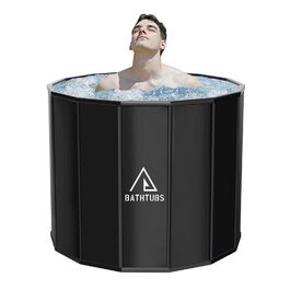Портативна складана ванна для дорослих STARBRILLIANT (80x66 см) — крижана ванна для відновлення м'язів, SPA та загартовування, чорна, розмір L