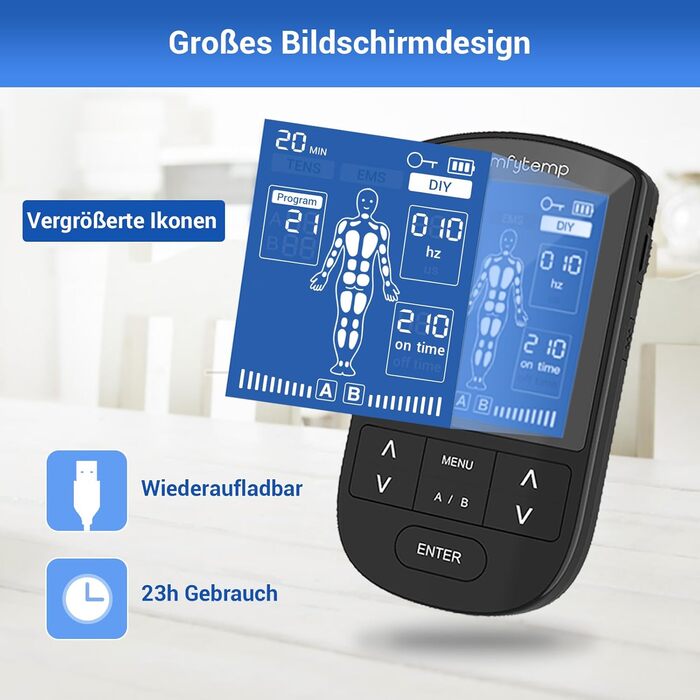 Пристрій TENS/EMS Comfytemp K6106 з 4 каналами та 8 електродами для терапії болю та масажу, 24 режими, 10 електродів