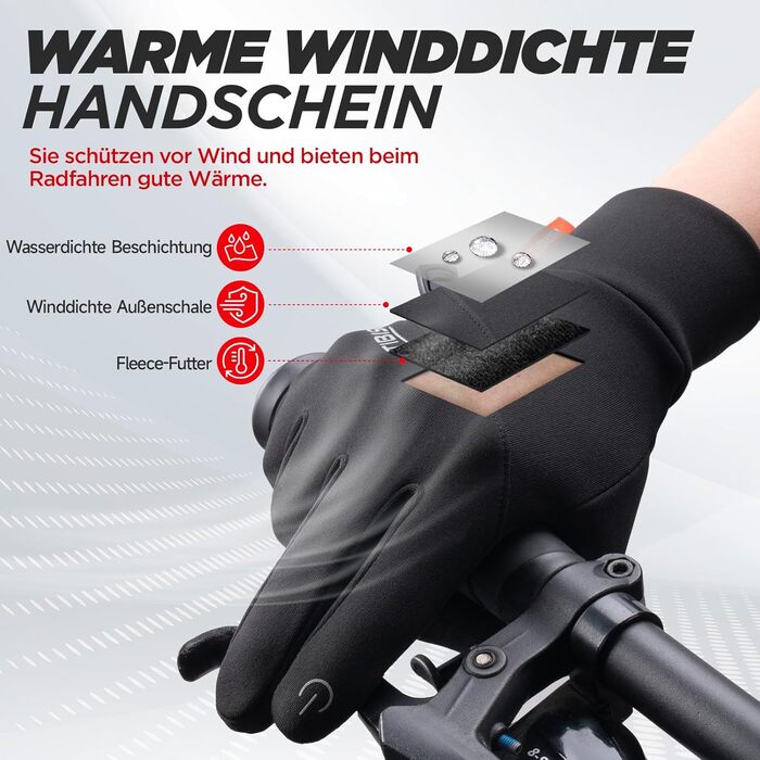Рукавички термоваріант Ruixue для чоловіків та жінок, чорного кольору (ST-02) - для їзди на велосипеді, спорту, бігу, катання на лижах, піших прогулянок, мотоцикла. Підкладка під рукавички.