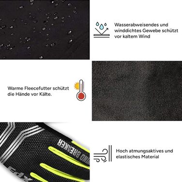 Рукавички для їзди на велосипеді FDX Winter з повним пальцем, дихаючі, водонепроникні, вітронепроникні, з гелевою підкладкою, сумісні з сенсорними екранами, неслизькі, теплі – ідеальні для MTB, шосе, велосипеда та бігу. Чорний/Білий (Чорний/Жовтий, XXL)