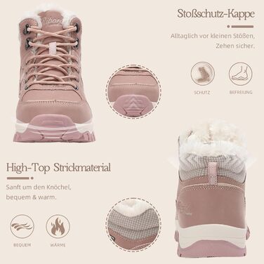 Жіночі зимові черевики, зимові чоботи, трекінгові черевики, снігоступи, рожеві, 36-41