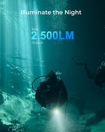APLOS AP30: Потужний водонепроникний ліхтар для дайвінгу 3000 лм з індикатором заряду, IPX8, перезаряджається