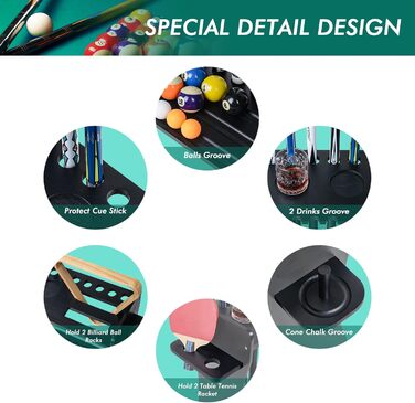 Підставка для бильків XCSOURCE 2-в-1: для бильків та шатків для пінг-понгу. Масивна дерев'яна підставка на підлозі, вміщує 9 бильків. Комплект з м'ячиками, аксесуари для більярду та пінг-понгу. Чорний колір.