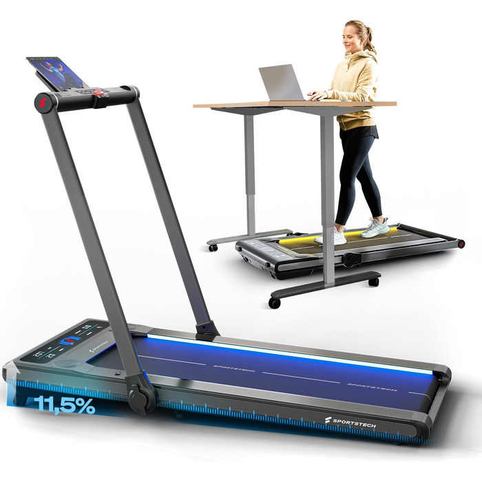 Біговий тренажер Sportstech sWalk Plus – складний, Bluetooth, LED дисплей, змащення, швидкість до 12 км/год