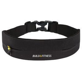 Сумка-пояс для бігу та фітнесу Build & Fitness з регульованим поясом, тримачем для ключів, чорна (60-122 см)
