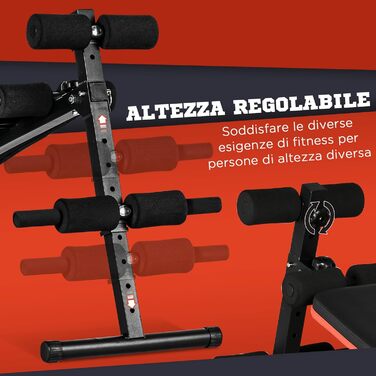 HOMCOM Складана та регульована лавка для пресу, багатофункціональна гімнастична лавка з м'якою спинкою, 47x139x51-69см, чорно-червона