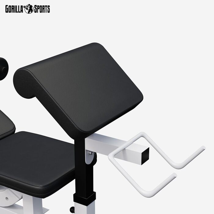 GORILLA SPORTS універсальна лава для штанги та гантелей, біло-чорна, сертифікат RheinlandTÜV