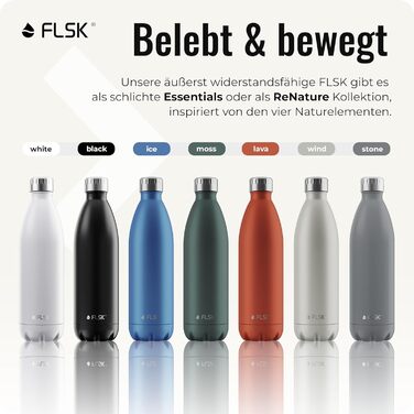 Термобутилка FLSK Next Gen Essentials з нержавіючої сталі 500 мл, чорна – міцна, підходить для газованих напоїв, можна мити в посудомийці, екологічна упаковка