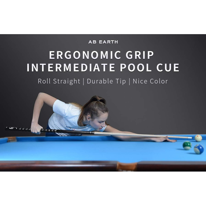 Набір для більярду AB Earth Pool-Queue-Stick з ергономічним дизайном, 13 мм, 147.3 см, з кейсом з берези