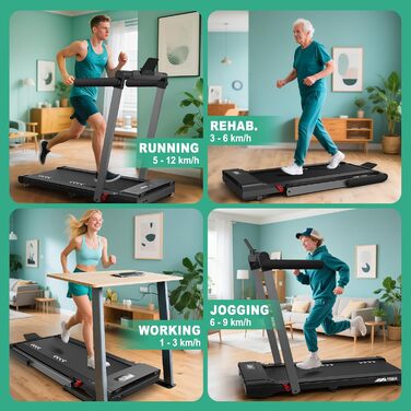 Walking Pad: Безрамковий біговий тренажер для дому з нахилом 7%, мотором 2.25HP, швидкістю 1-12 км/год, 7-шарове покриття, Bluetooth