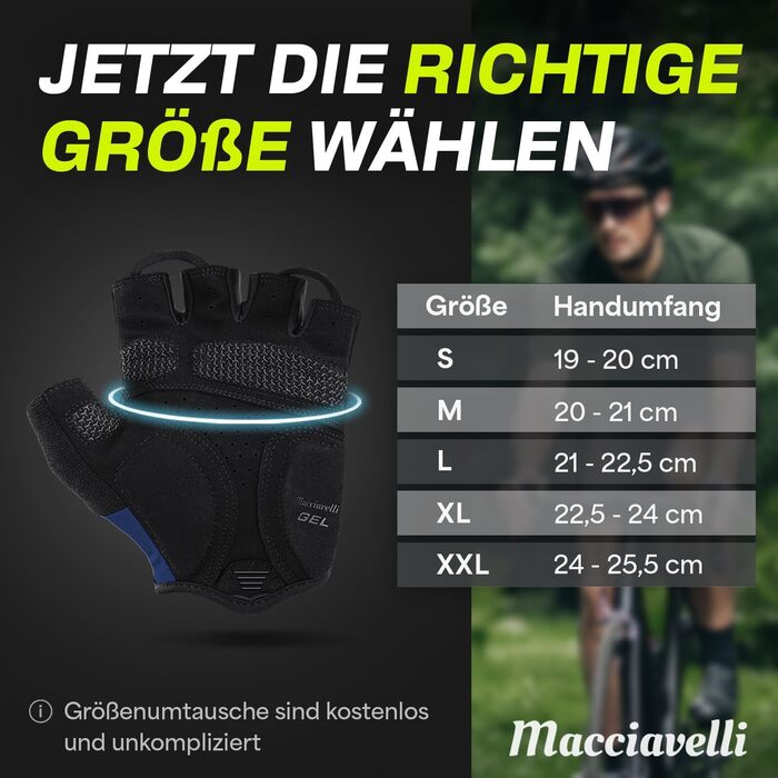 Велосипедні рукавички MACCIAVEI® для чоловіків та жінок | З підкладкою, дихаючі, безпечні | Рукавички для MTB, шосе, трекінгу | Синій, XXL