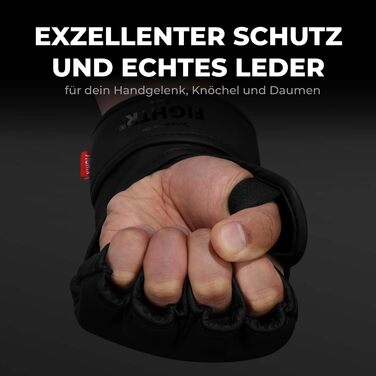 Професійні ММА рукавички FIGHTR з натуральної шкіри для греплінгу, спарингів, кікбоксингу, муай-тай, боксу, для чоловіків і жінок, з сумкою, розмір L, чорні