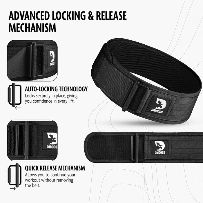 Пояс для важкої атлетики Dmoose, нейлоновий 4'' з автозамком, для функціонального тренування, бодібілдингу, пауерліфтингу, фітнесу, підтримка спини для чоловіків і жінок