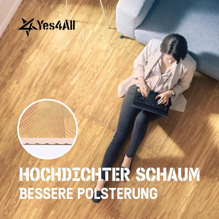 Набір модульних підлогових матів Yes4All для фітнесу та спортзалу, пазл-килим захисний (12 плиток 60x60 см, 4.5 м²), колір світлий дуб