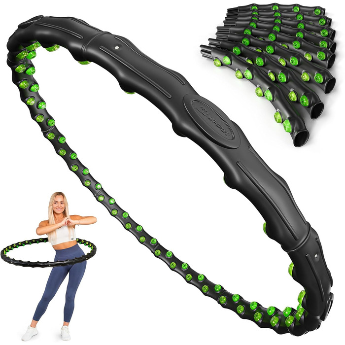 Обруч Hop-Sport Hula Hoop для дорослих, 64 масажні виступи, 8 секцій, 98 см – масажний хулахуп для схуднення та тренування пресу