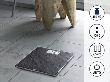 Електронна вага Soehnle Style Sense Compact 300 Slate, чорна, LCD-дисплей, плоский дизайн, велика платформа, максимальна вага 180 кг