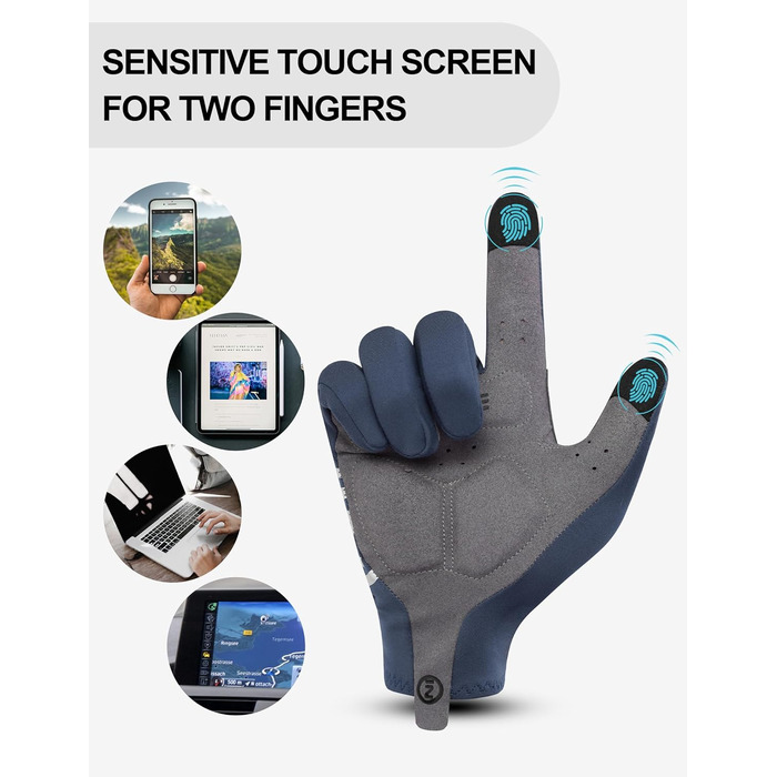 Велосипедні рукавички Inbike MTB зимові, 2 пальці, сенсорний екран, теплі, вітронепроникні, дихаючі, антиковзні, для велоспорту, лиж, катання на сноуборді, IHC701 (Синій, XL)