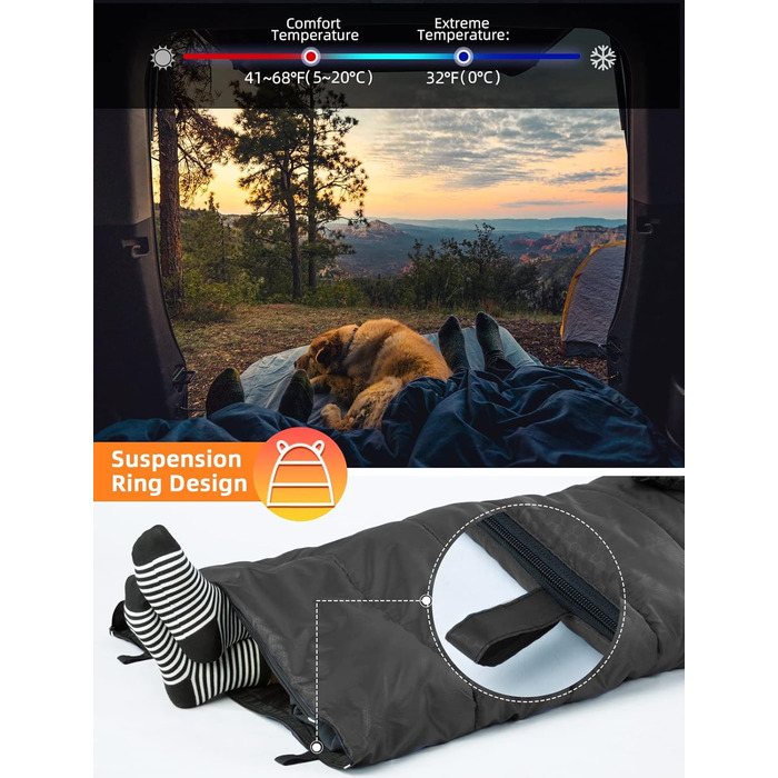 Сплячий мішок Forceatt Winter 4 Seasons -7~20°C для дорослих, чорний, 210x80 см, водовідштовхуючий, 1.8 кг