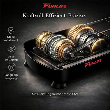Віброплатформа Funlife 120кг, 180 рівнів, 5 програм, Bluetooth, динаміки + троси для тренувань, чорна
