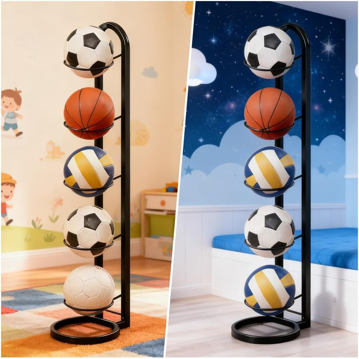 Стійка для м'ячів 5 ярусів, металева - органайзер для баскетболів та інших м'ячів (чорний)