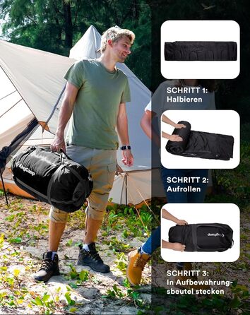 Спальний мішок KingCamp на 2 особи з фланнелю для зими, 3-4 сезони, з подушками, для кемпінгу та відпочинку на природі (чорний)