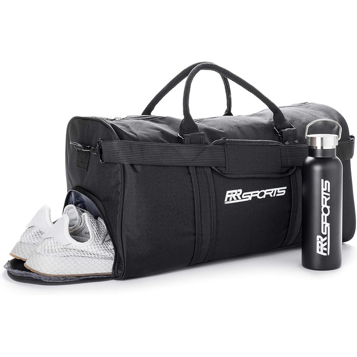 Спортивна сумка RR Sports 30 л з відділенням для взуття та пляшкою 600 мл із нержавіючої сталі для жінок і чоловіків, для тренувань, фітнесу, залу, футболу (50x25x28 см, мала)