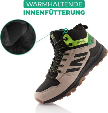 Черевики для ходьби жіночі та чоловічі, зимові, утеплені, Softshell, 43 EU, Бежевий, Чорний, Зелений