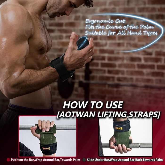Підтримуючі ремені для тяги AOTWAN з двошарової шкіри, для бодібілдингу та фітнесу, захист зап'ястя, тренувальні ремені для жінок та чоловіків, чорний