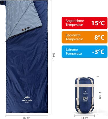 Спальний мішок Naturehike LW180 - темно-синій, 7°C, для дорослих та підлітків, легкий, для кемпінгу та трекінгу