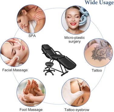 Лежак для масажу LEADZM, 3 зони, регульована висота, для салонів краси, SPA, перукарень (чорний)