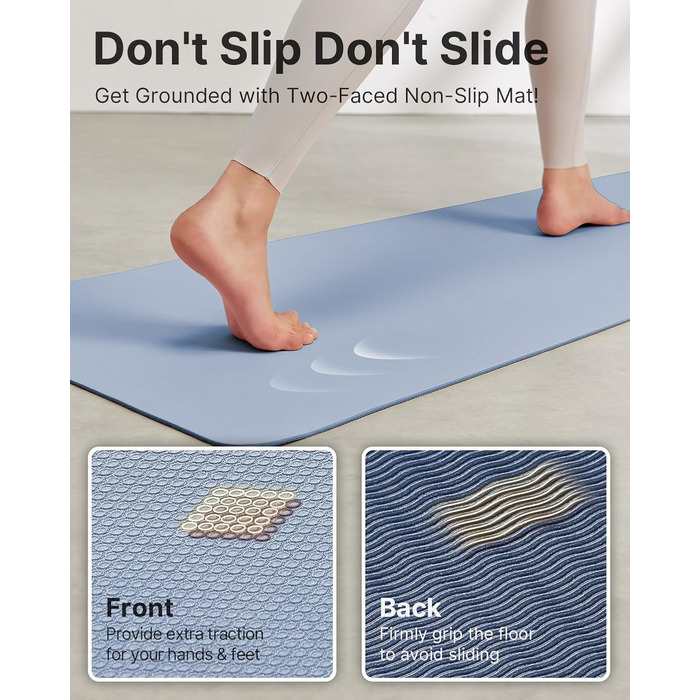 Килимок для йоги з TPE, нековзний, 60 x 60 см (24 x 0.24 дюйма), для пілатесу, фітнесу, з сумкою та ремінком. Зелений (Блакитний)