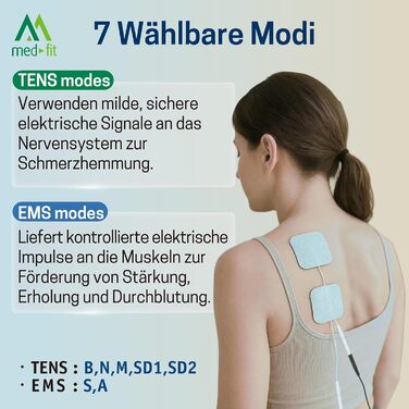 Med-Fit 3 TENS + EMS Апарат для електростимуляції м'язів та знеболення (2 канали) - медичний прилад IIa класу для лікування болю в спині, ішіасу, артрозу, шиї, плечей та нарощування м'язів