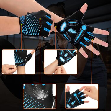 Велосипедні рукавички MTB напівпальцеві літні для чоловіків та жінок, з гелевою амортизацією, дихаючі, зручні, неслизькі, синього кольору